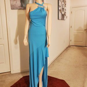 Princess Romy Turquoise One-Shoulder Cocktail Dress | Jeweled Halter Party Dress